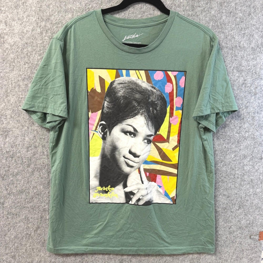 Hybrid Aretha Franklin Graphic T-Shirt Green Mens Large Portrait Queen ofā Soul